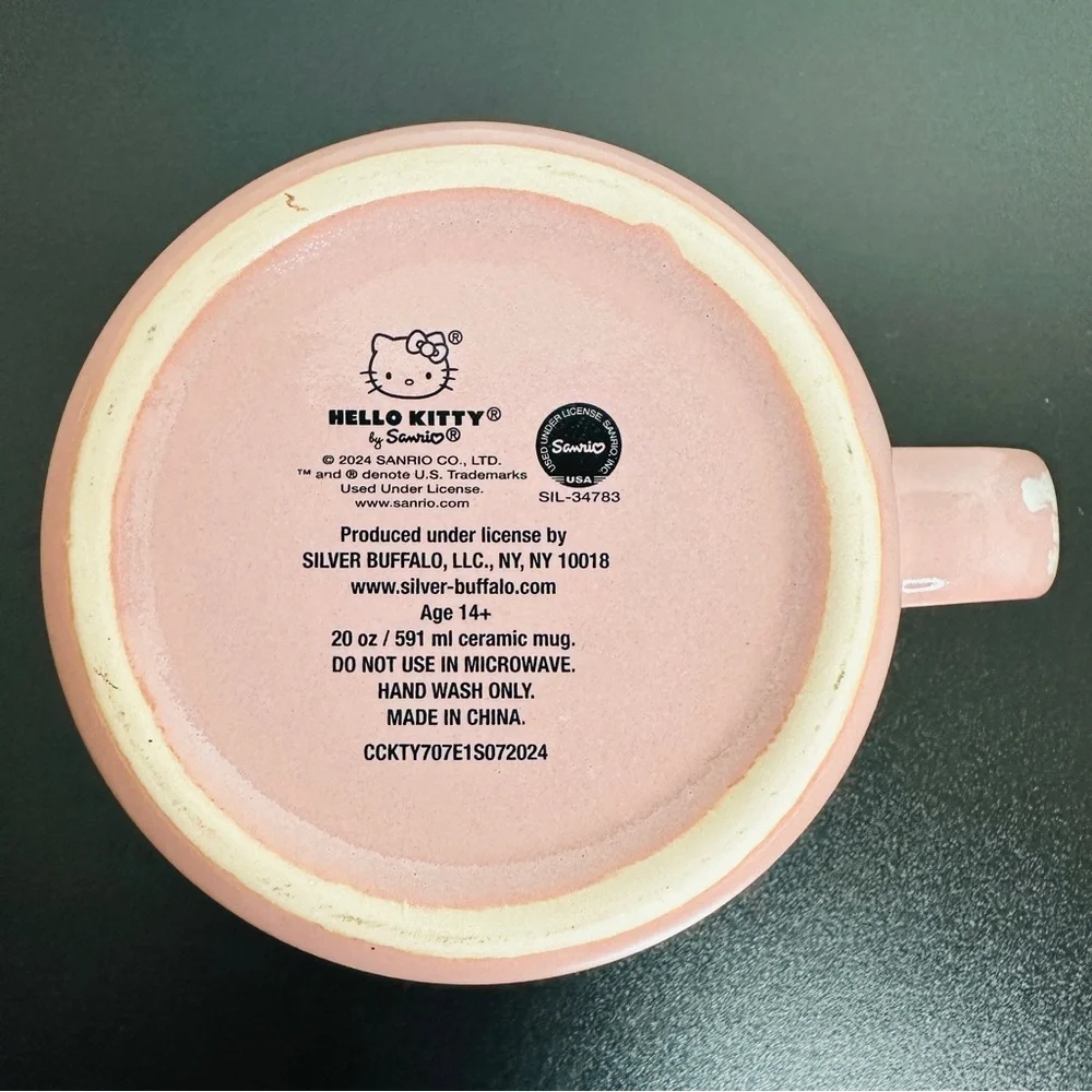 HELLO KITTY Pink White Drip Reactive Glaze Christmas Ceramic 20 oz. Mug NEW! - Picture 6 of 6